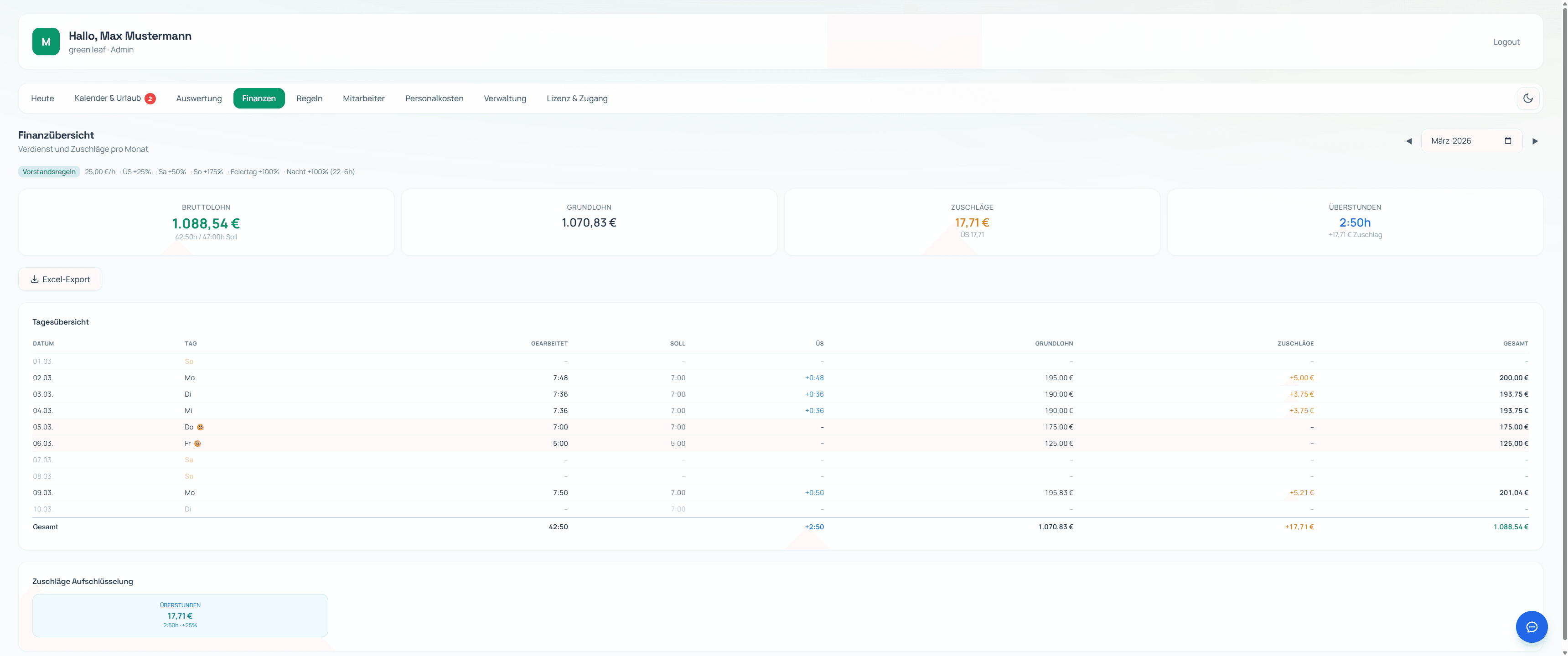 Monatsberichte & Export Bright